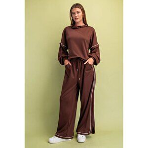Gigio Elevated Double Soft Knit Mock Neck Sweatshirt and Matching Pants Coffee